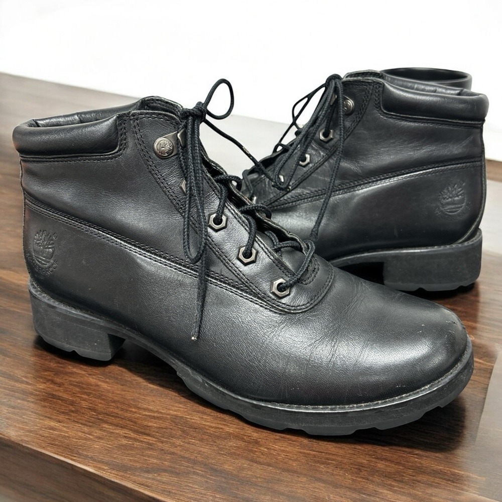Timberland Womens Size 8.5M Nellie Premium Waterproof Black Leather Chukka Boots